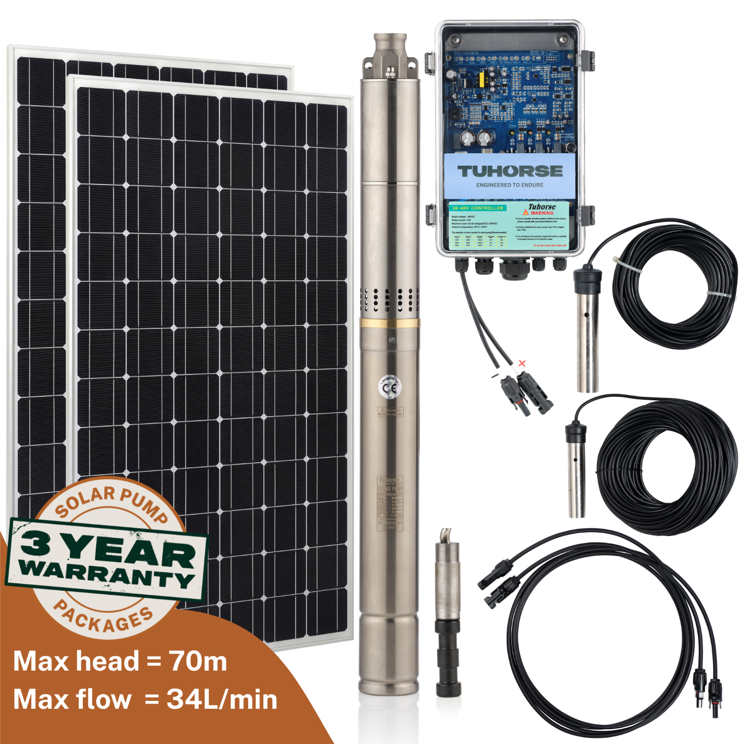 2S370 - 40/400 Submersible Solar Pump Package - Tuhorse Australia