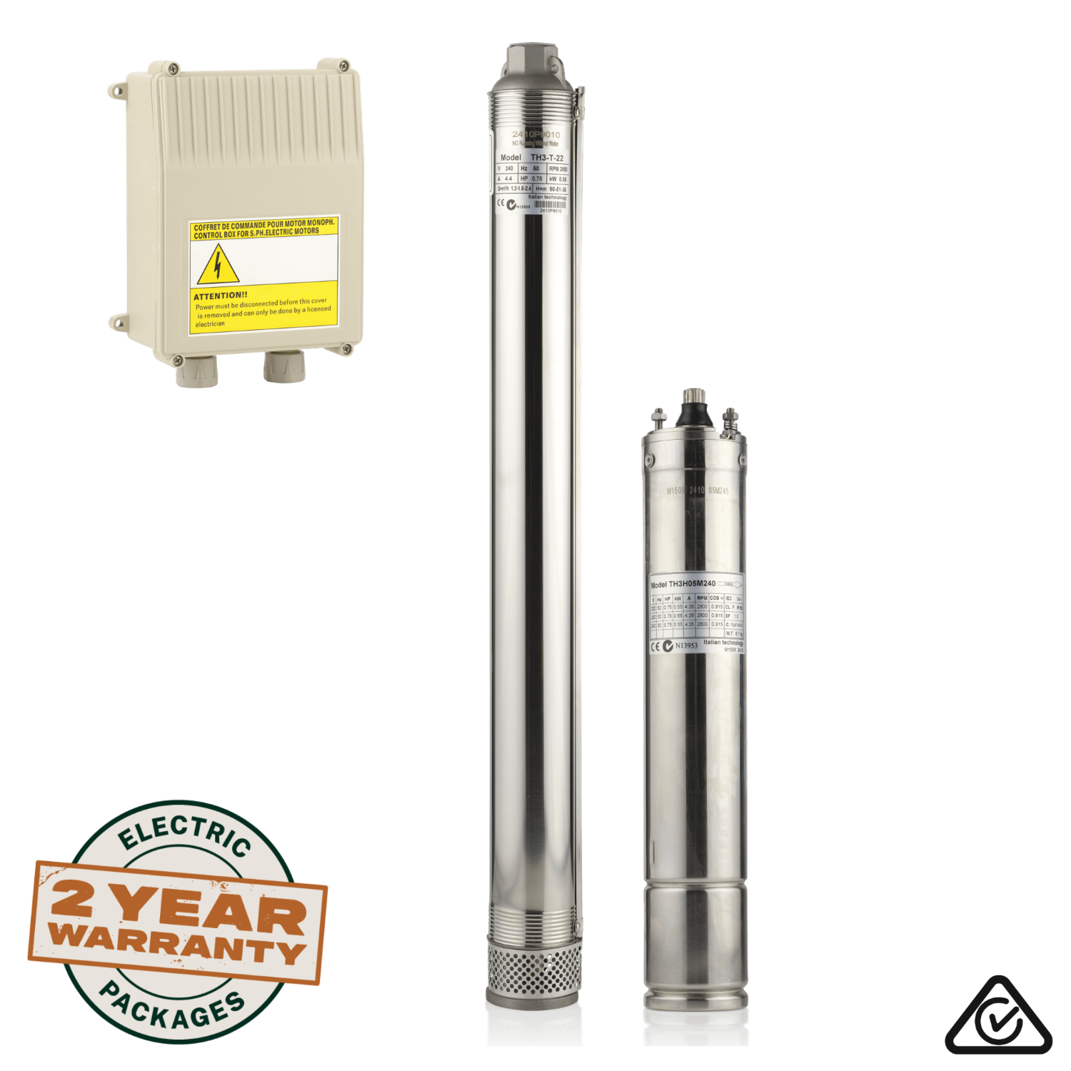 3" 0.75HP/240V T - 22 Submersible Bore Pump Package - Tuhorse Australia