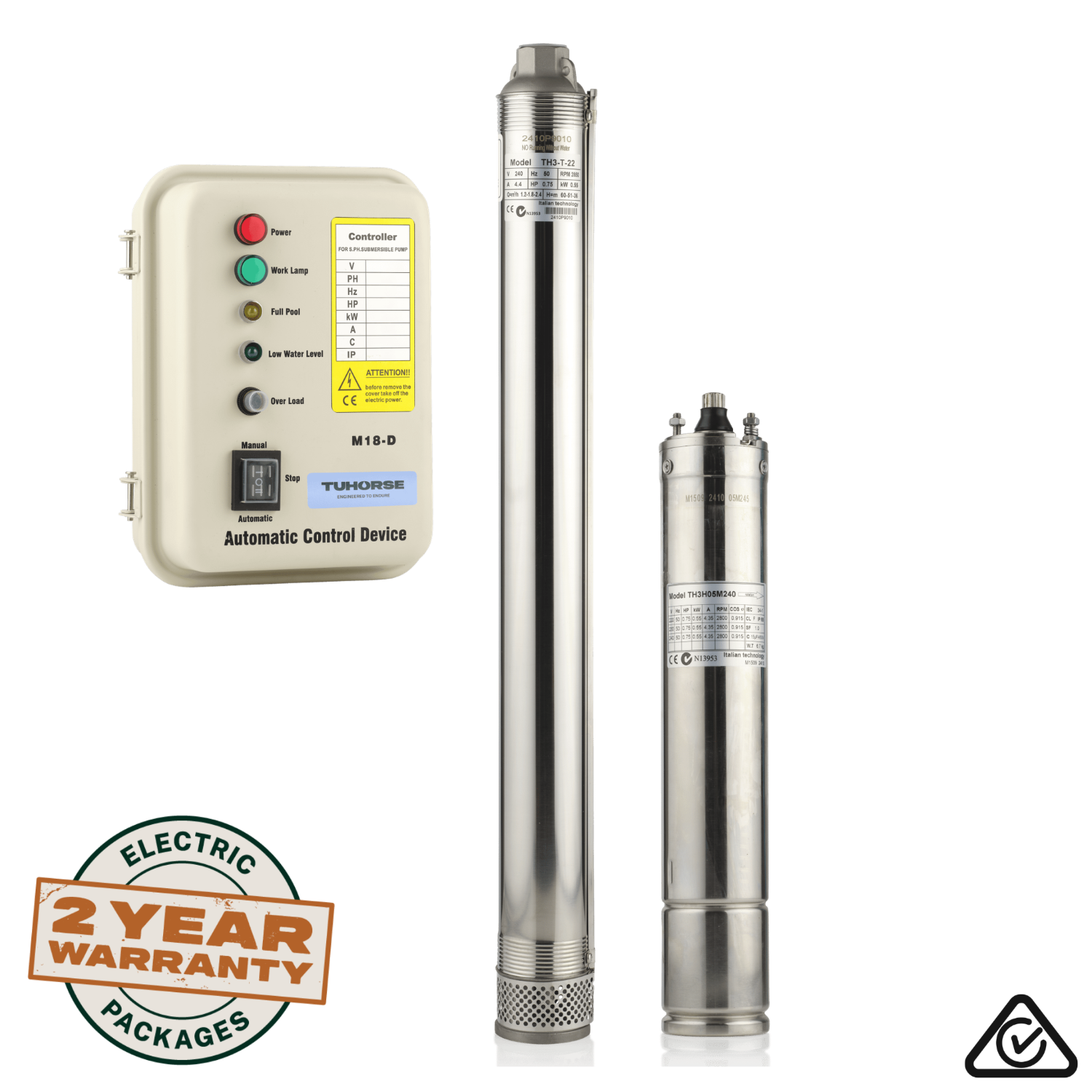 3" 0.75HP/240V T - 22 Submersible Bore Pump Package - Tuhorse Australia