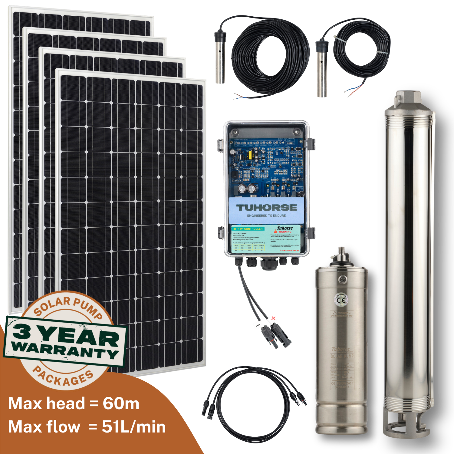 3S500C - 40/800 Centrifugal Submersible Solar Pump Package - Tuhorse Australia